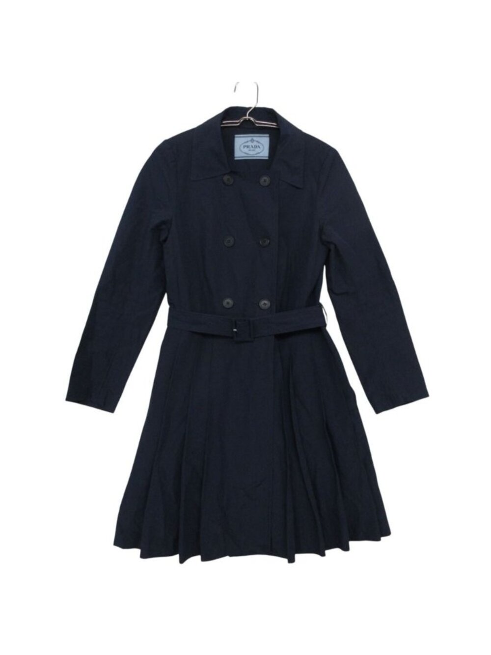 Prada Coat Spring Pleated Jacket Midi Length Trench with Belt Navy